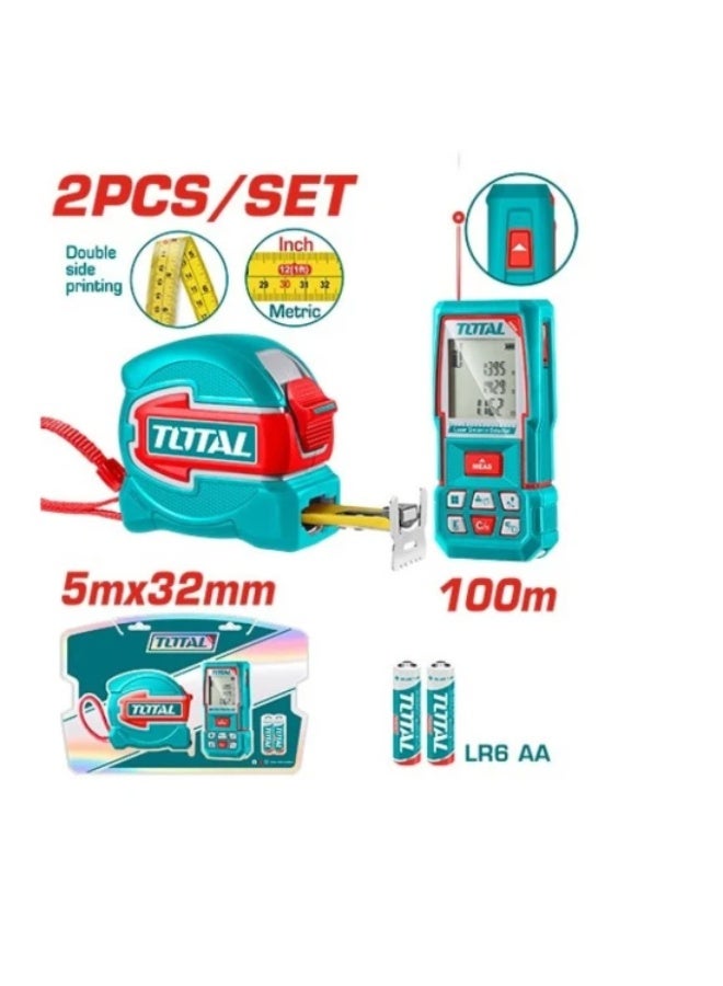 TOTAL 100m laser meter with a 5m x 32mm magnetic meter - Image 1